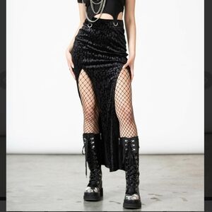 4X Killstar Black Velvet Nine Lives Maxi Skirt